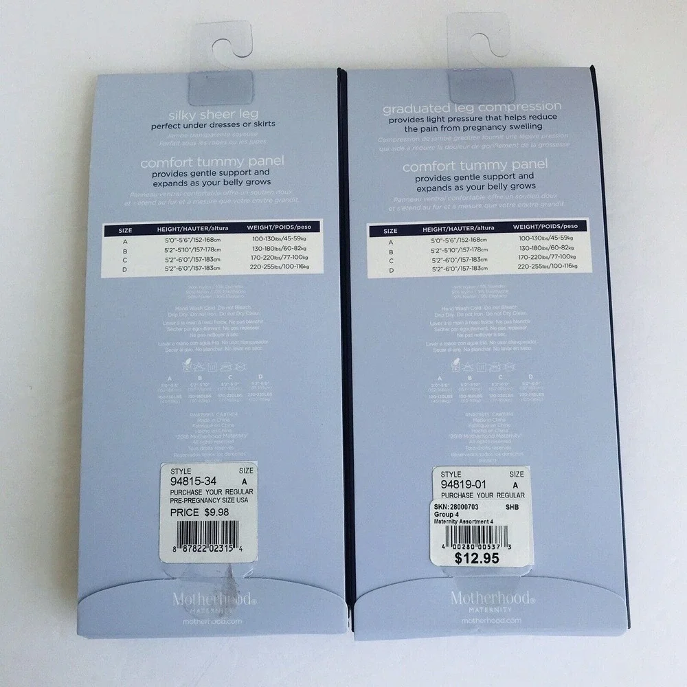 Motherhood Lot Of 2 Pantyhose Nude And Black Comfort Tummy Panel Sz A 100-130 Lb